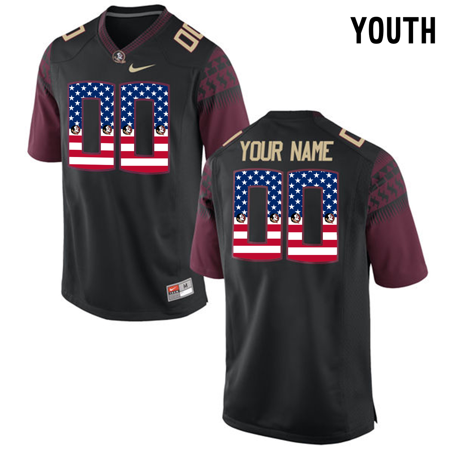 US Flag Fashion Youth Florida State Seminoles Customized College Football Limited Jersey  Black->ncaa teams->NCAA Jersey